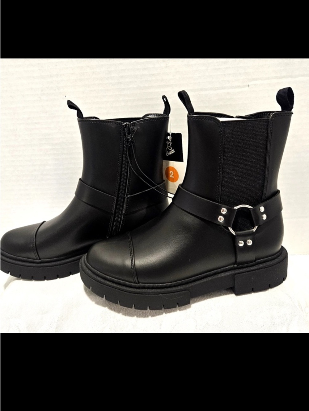 NEW art class Black Kids Lug Chelsea Harness Boots